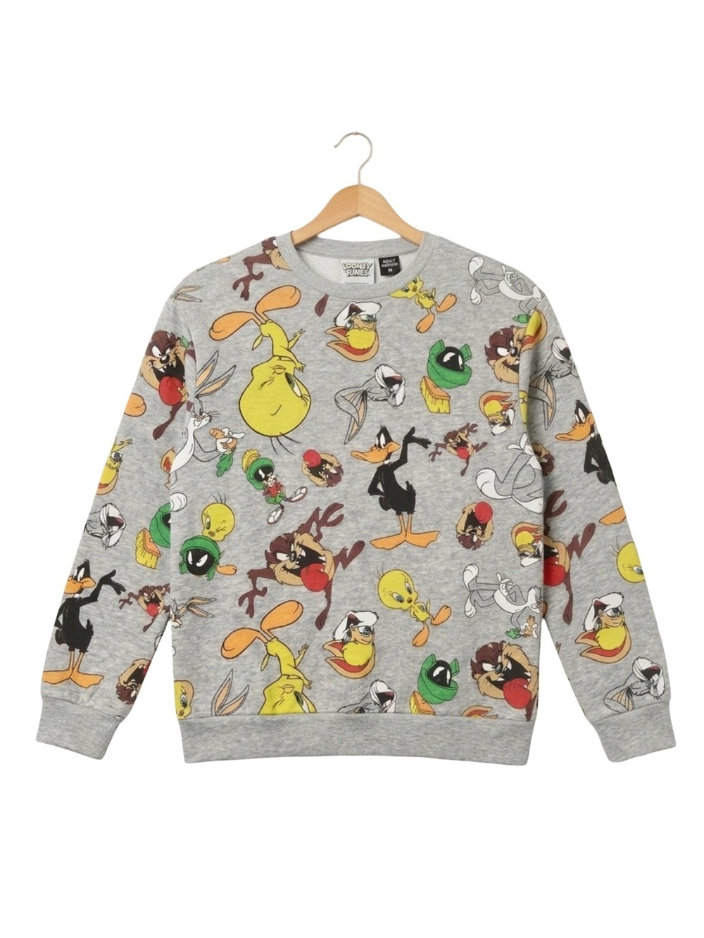 Looney Tunes All Over Print Sweatshirt unisex XS VTG 90s Style crewneck NWT gray